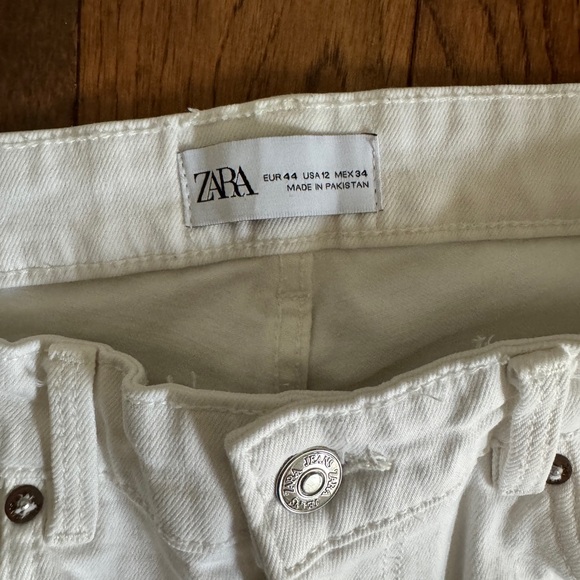 Zara white denim jeans crop flare frayed hem - Picture 2 of 4